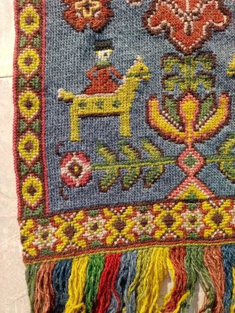 Vintage Swedish Scandinavian Needle Point Cross Stitch Wool Tapestry WallHanging 3