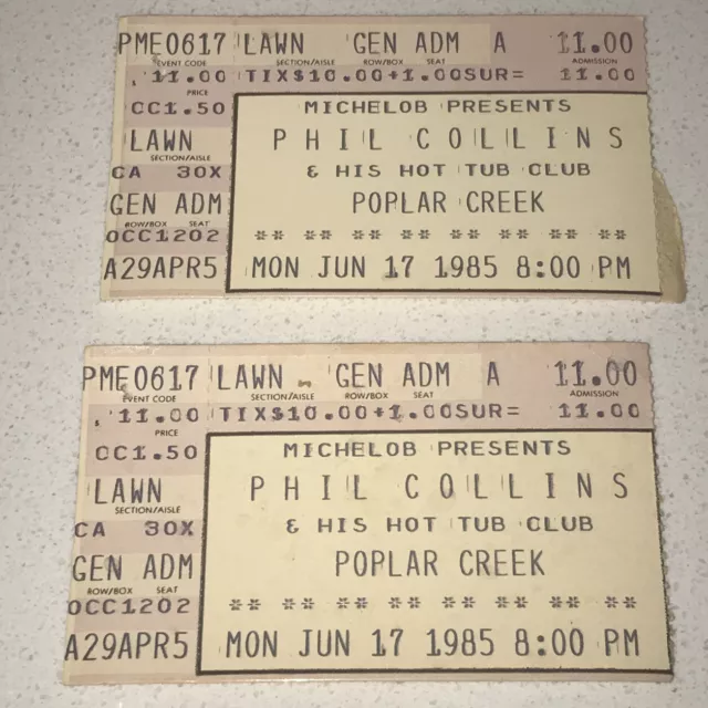 6/17/85 Phil Collins & His Hot Tub Club POPLAR CREEK Music Concert Ticket Stub