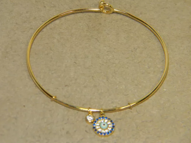 Sterling Silver Bangle Bracelet with CZ Evil Eye Charm Gold Vermeil