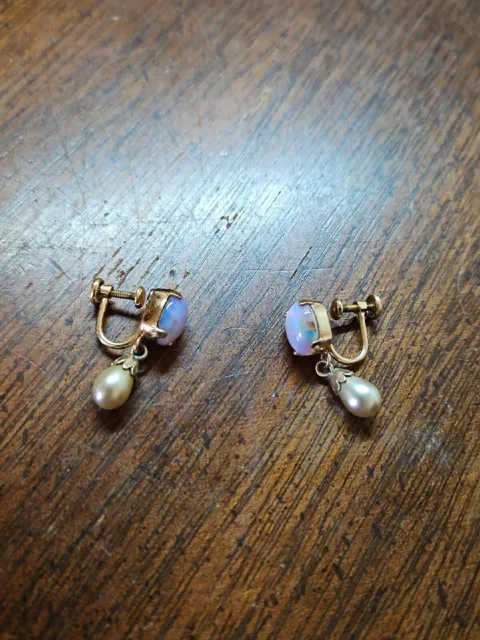Van Dell Earrings 12k Gold Filled Faux Opal Excellent Condition