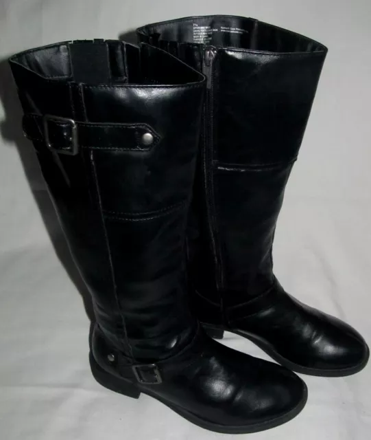 Kenneth Cole Reaction Black Tall Knee High Buckle Zip Boots Womens Size 7.5 M