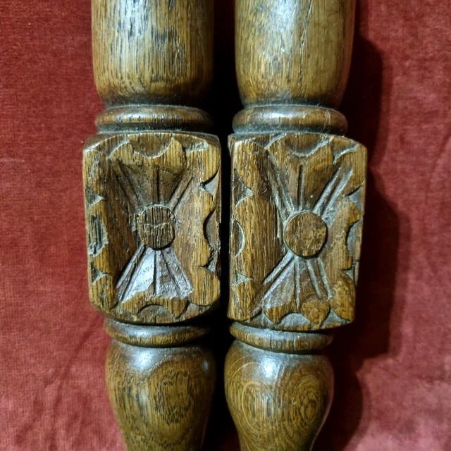 2 Rosette wood spindle Column Baluster Antique french architectural salvage 10"