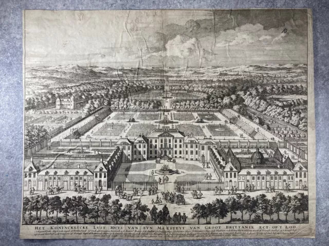 Gravure Sur Acier Carte Vue Palais Het Loo. Cornelis Danckerts Ii. Vers 1700.