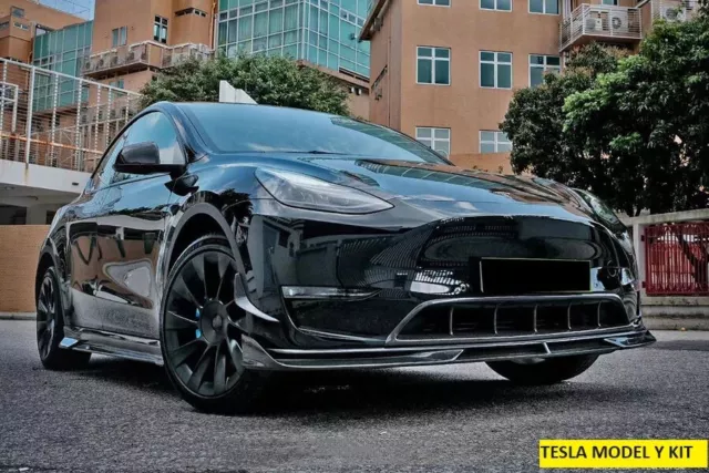 Per Tesla Model Y Kit Bodykit Diffusore Labbra Anteriore Gonna Laterale Carbonio 21+