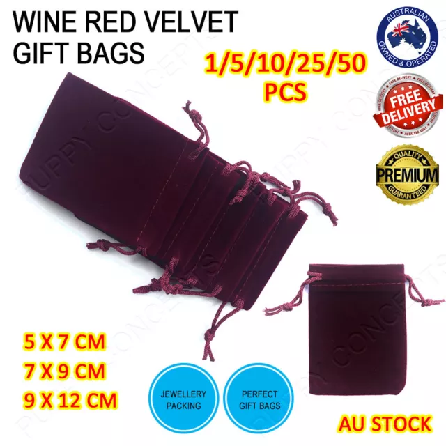 Wine Red Velvet Pouch Drawstring Bags Wedding Favours Gift Party Jewellery Packi