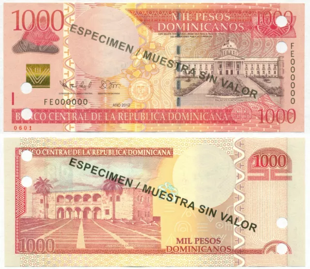 Dominican Republic Specimen Note 1000 Pesos 2012 Pick No Unc