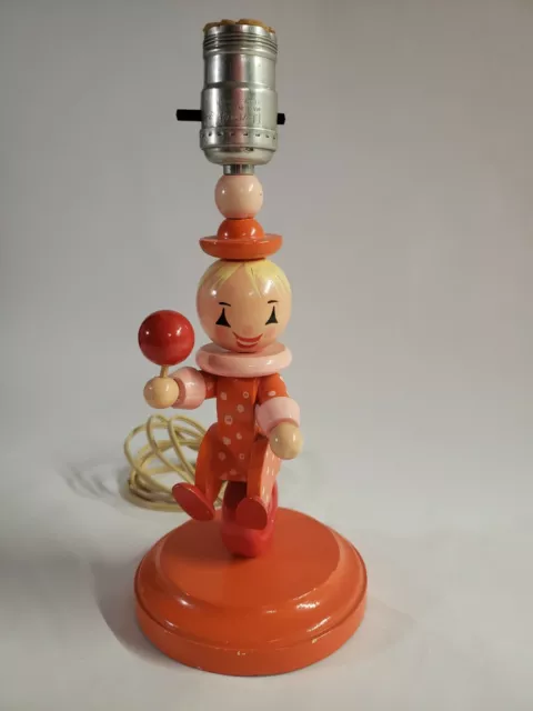 Vintage Wood Nursery Lamp Clown & Balloon No Shade Or Bulb Incl. Tested & Works