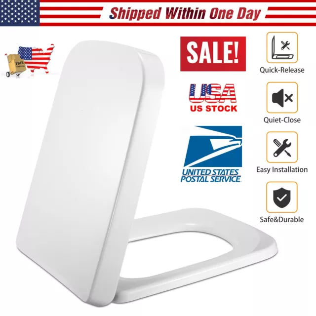 Toilet Square Seat With Bumper Grip Heavy Duty Close Quick Release Easy Cleaning
