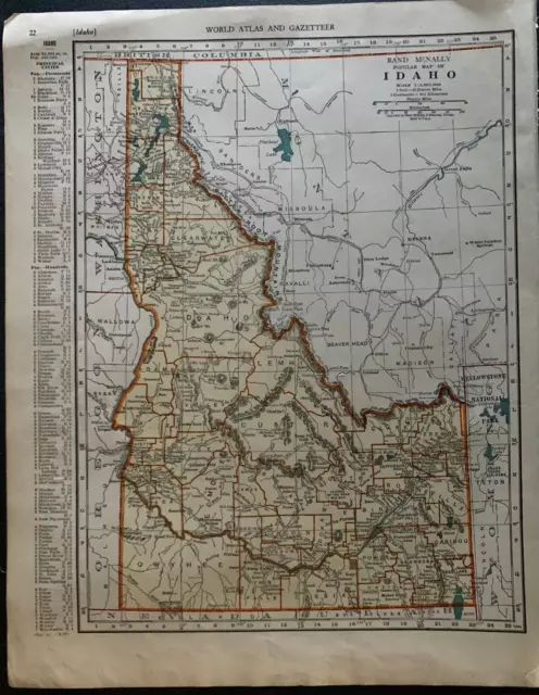 1938 Collier's World Atlas & Gazetteer - 11x14 Map of Idaho & Georgia