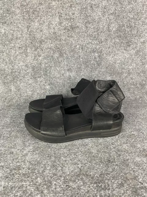 Eileen Fisher Sport Spree Sandal Women's 9 Black Leather Mesh Ankle Strap