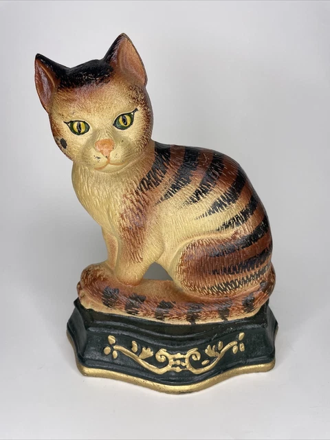 Tabby Cat Cast Iron Door Stop Painted Retro Vintage 90s Heavy Door Stopper Tiger