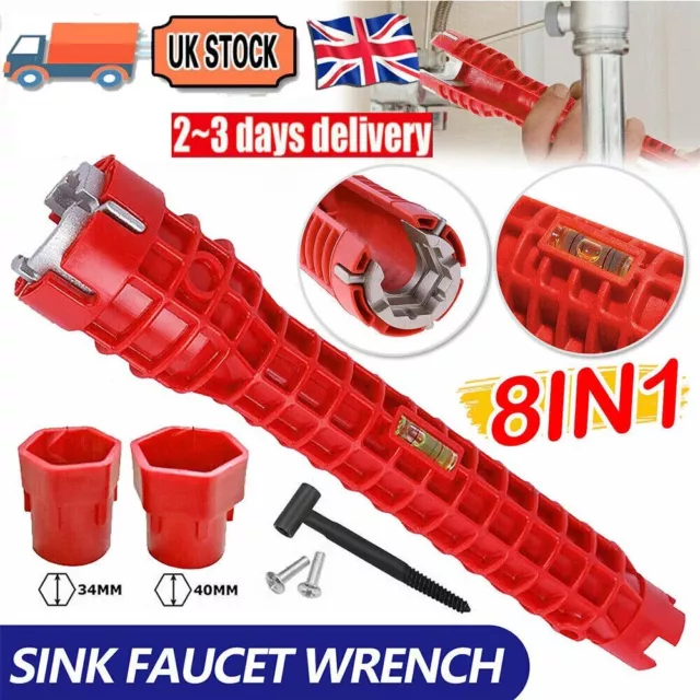 8 IN 1 Faucet Sink Wrench plumbing Tool Pipe Tap Spanner Set Bathroom Kitchen UK