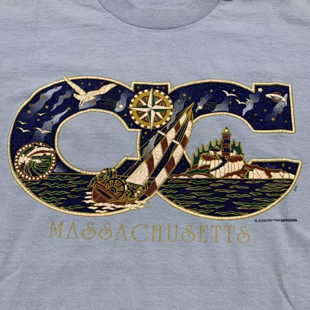 Vintage Cape Cod T-shirt Mens Large Massachusetts Art Light House Sail Boat USA