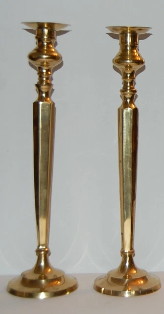 ANTIQUE BRASS CANDLESTICKS - 17.5" X 5" - 20th CENTURY - SET OF 2