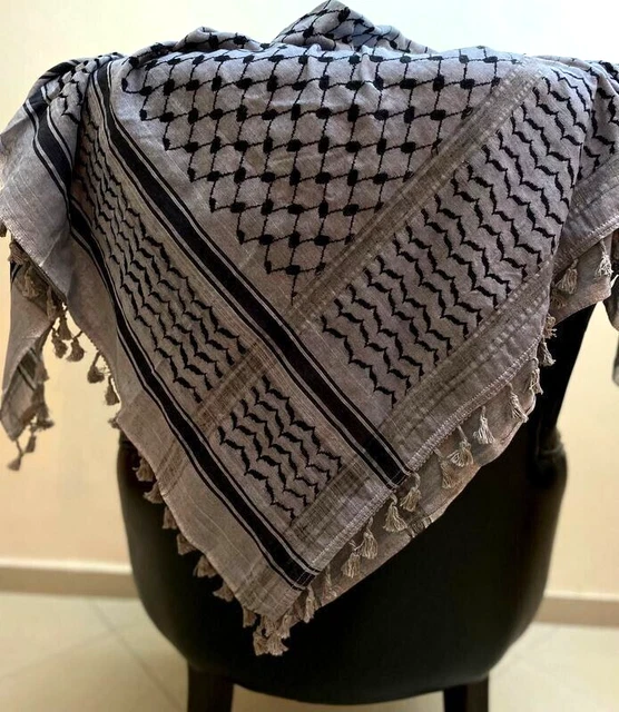 Freak Scene Kefiah Shemagh – Sciarpa Arafat 100% Cotone, Grigio Chiaro E Bianco, 100x100 Cm - 2