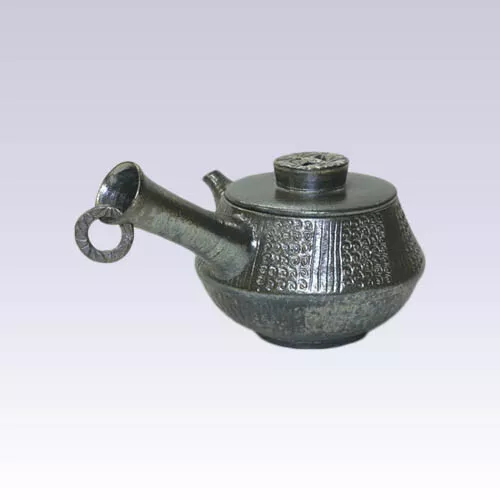 Tokoname Kyusu teapot - JUSEN - Silver Ring - 220cc/ml - Detailed steel net with