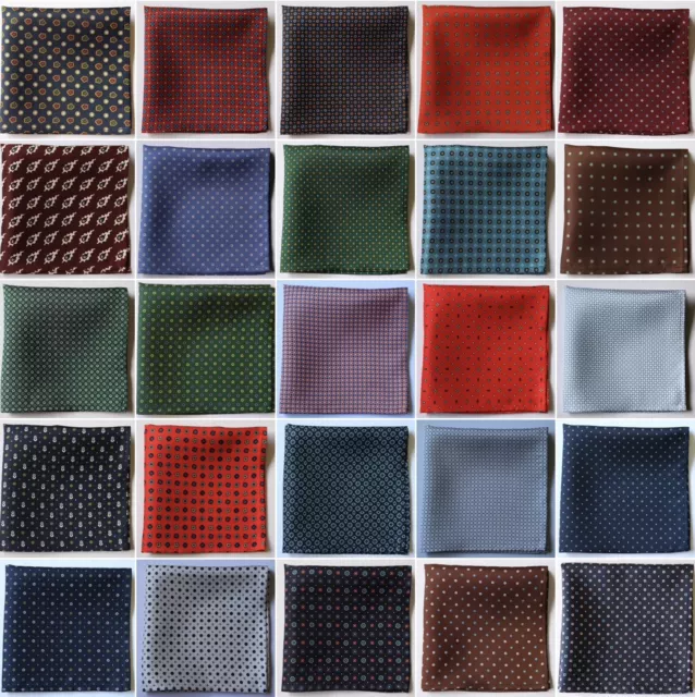 Hand printed Silk pocket square Handkerchiefs 30cm. Assorted colours & patterns