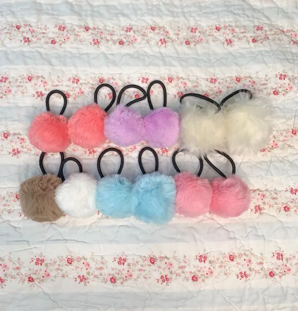 Pom Pom Hair Ties Ponytail Hair Accessories Set Of 6 Pairs