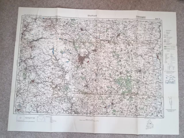 ORIGINAL WW2 GERMAN INVASION / AIRFORCE MAP Of SHEFFIELD 1938