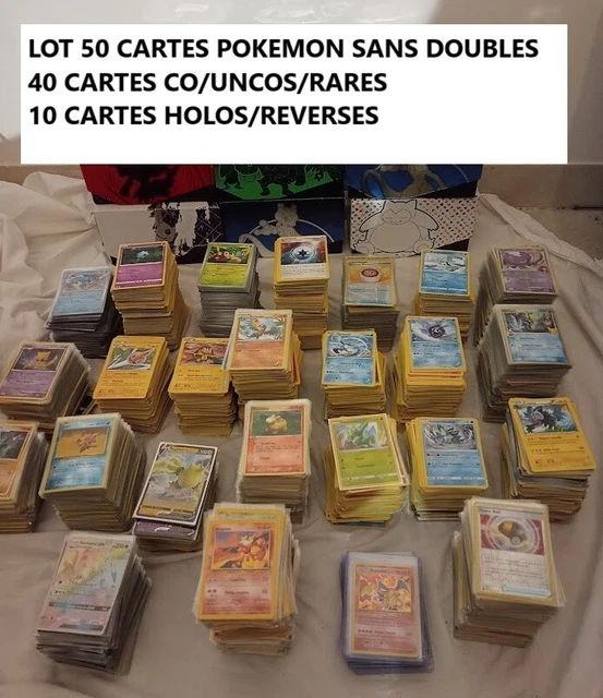 Lot De 53 Cartes Pokémon Officielles En Français + 3 Brillantes Et 2 Autocollants