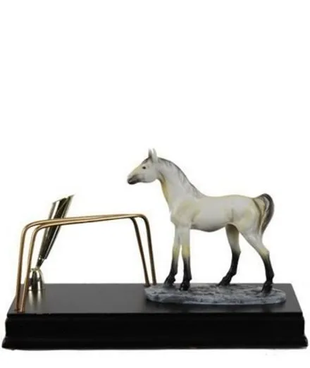 Statue de poulain avec porte-monnaie et porte-stylo avec base en bois Horses