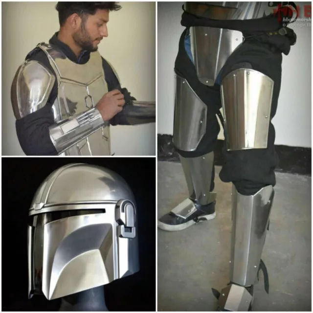 Medieval Mandalorian Inspired Leg Armor, Jacket, Shoulder, Bracers, Helmet
