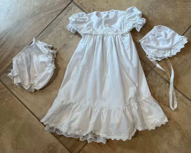 Vintage Alexis Baby White Baptism Christening Gown Dress 6M 13 - 16 Lbs 3pc K