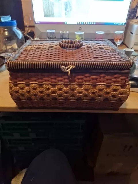 Vintage Wicker Sewing Box And Contents