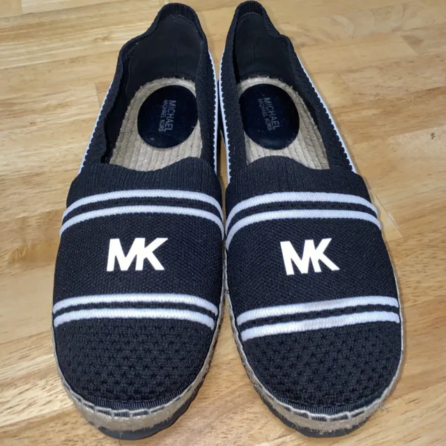 Michael Kors MK Logo Black Slip On Raya Espadrilles Size 8.5