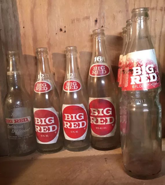 3 - 12oz & 4 - 16oz Big Red Clear Glass Bottles (Empty)