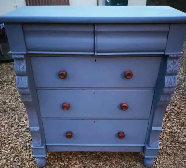 Large Antique Victorian Lightly Distressed Scottish Chest Of Drawers In Grey