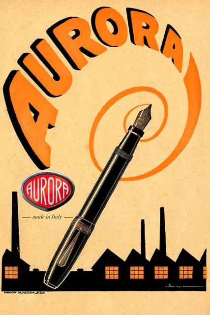 Poster Manifesto Locandina Pubblicitaria Ufficio Vintage Penne Aurora 50x70 Cm.