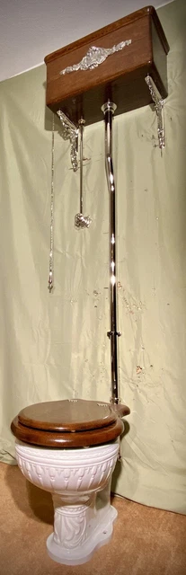 embossed Antique victorian toilet wall mounted  restored high tank pull chain
