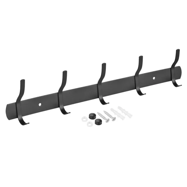 Coat Hook Rack Wall Mounted with 5 Hooks Hook Rail Wall Hangers Black