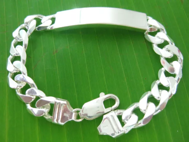 MADE IN ITALY 925 Sterling Silver ID engravable 9mm WIDE Curb bracelet 8" (20cm)