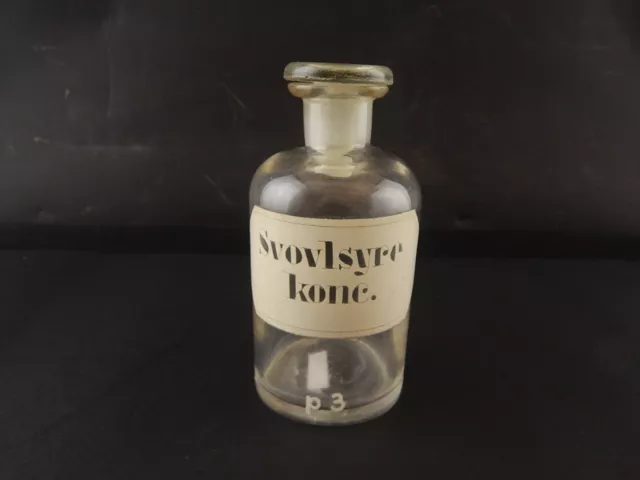 Antica Bottiglia Vaso Vetro Soffiato Farmacia Etichetta Svovlsyre Konc