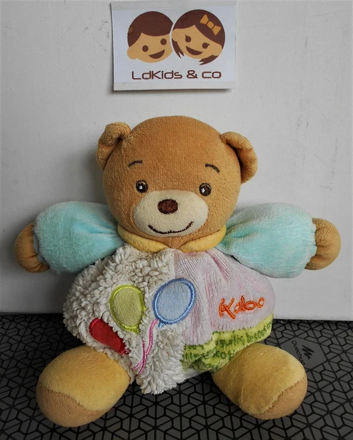 Doudou Peluche KALOO OURS BOULE BEIGE BLEU ROSE JAUNE BALLON BISOU 18 cm - D1156