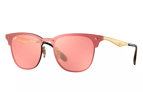 NEW GENUINE RAY BAN BLAZE CLUBMASTER Gold Pink Mirror Sunglasses