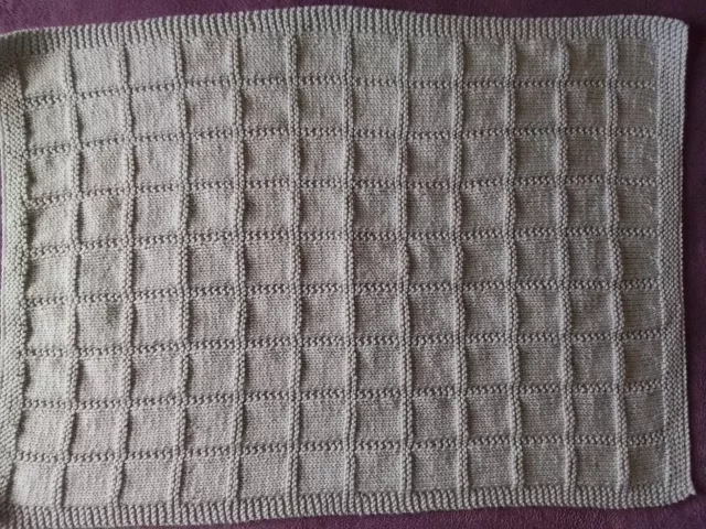 Large hand knitted chunky knit  baby blanket. 90cm X 66cm.Colour  Grey.