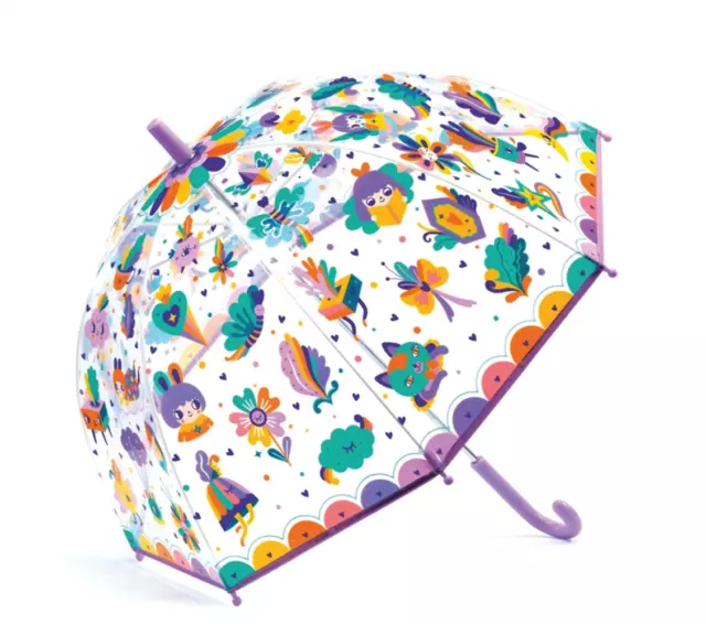 Djeco Kids Childrens PVC Clear Birdcage Pop Rainbow Rain Umbrella