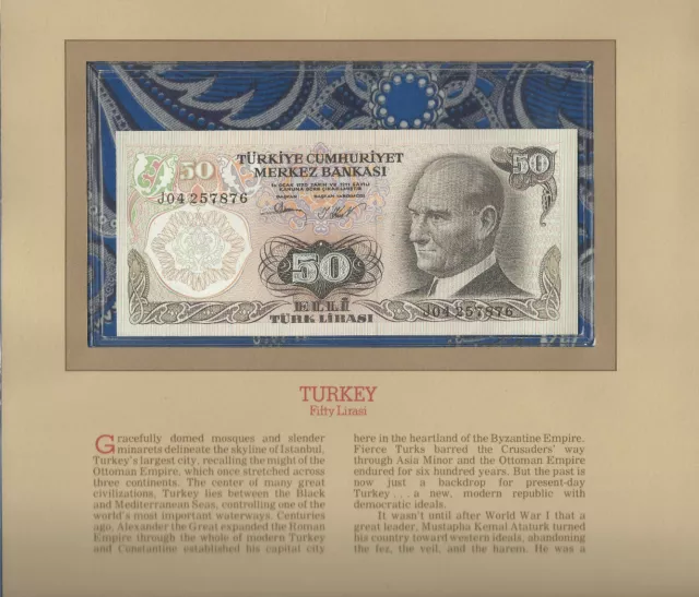 Most Treasured Banknotes Turkey 50 Lira 1970 UNC P 188a.2 UNC Prefix J04
