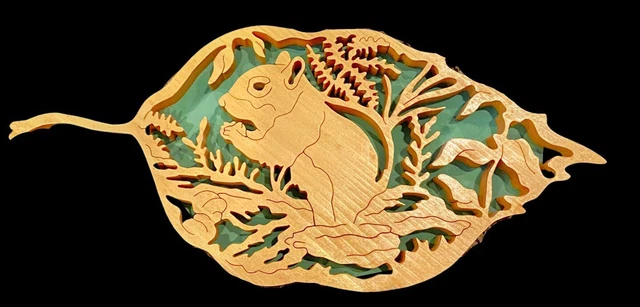 Scroll Wood Hand Carved Squirrel Sculpture Leaf Wall Decor 10x4.5” Artist Signed