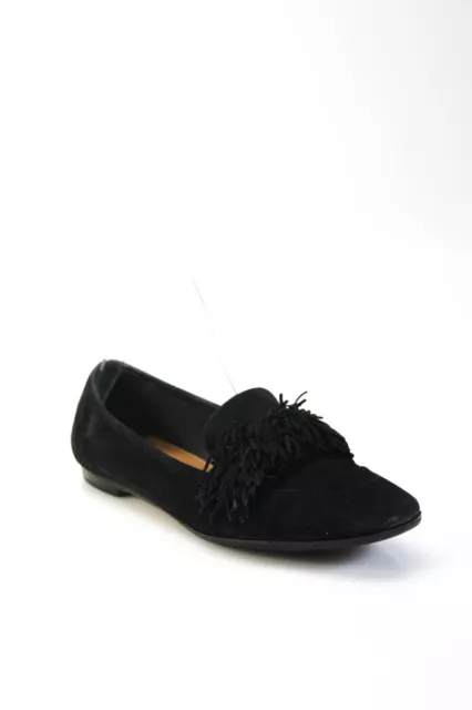 AQUAZZURA FIRENZE WOMENS Suede Leather Fringed Accent Flat Loafers ...