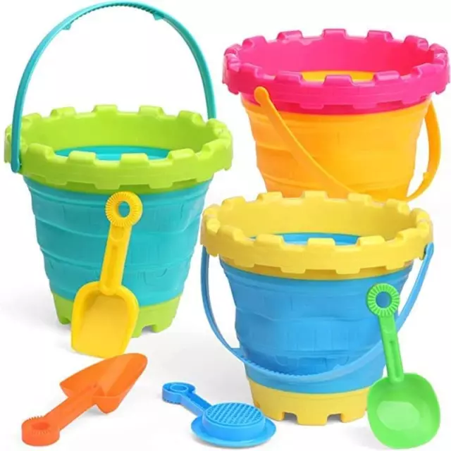 Beach Sand Toys Bucket Set for Kids with Beach Sifter, Travel Collapsible Buc...