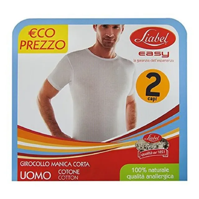 2 T-Shirt Liabel Mezza Manica 100% Cotone Girocollo Uomo Corpo Liabel 3828 D 23