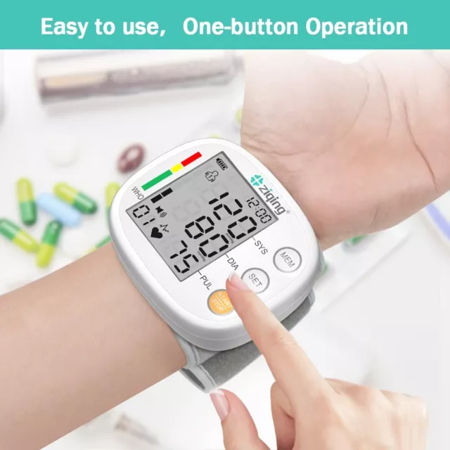 Digital Wrist Blood Pressure Monitor BP Machine Large Cuff Auto Machine White