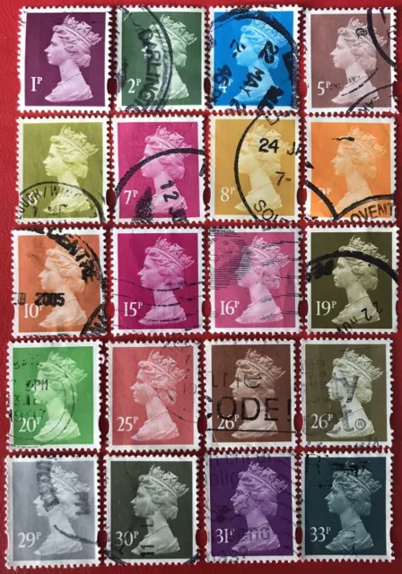 GB QE II 20 Machin Definitive Stamps Elliptical Selection 1p - 33p