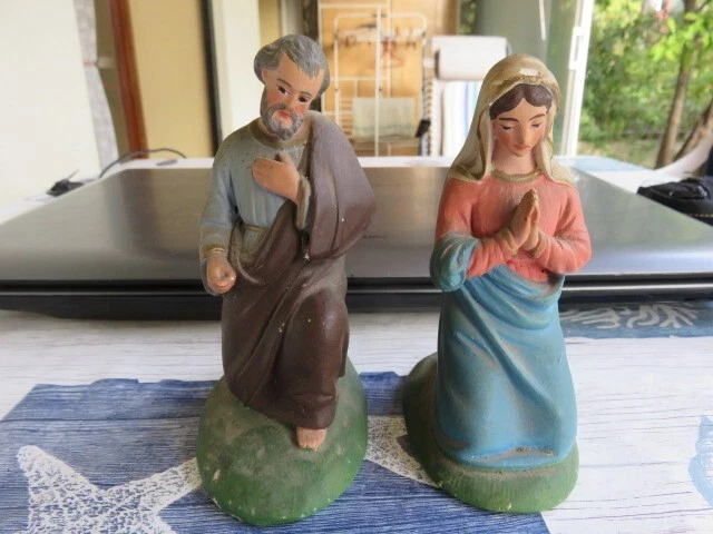 Lot De 2 Anciens Santons En Cire Marie Et Joseph - Crèche Traditionnelle Vintage