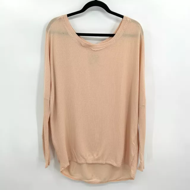 NWT CHASER Blush Pink Peach Crew Neck Dolman Sleeve Oversize Thermal Shirt Small