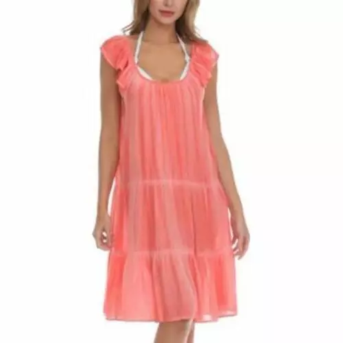 MSRP $48 Raviya Tiered Dress Swim Cover-Up Coral Size Large